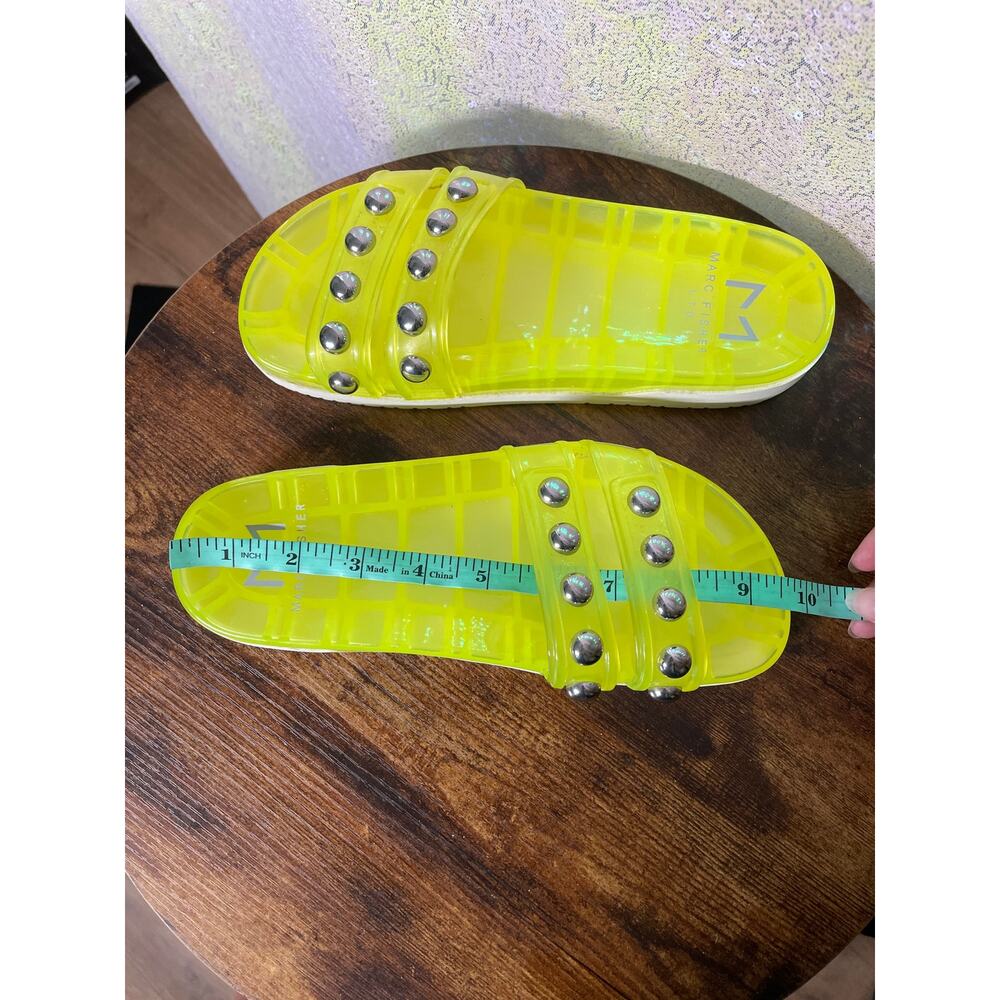 Marc Fisher Trent Jelly Sandals Womens 7.5 Neon Yellow Lime Studs Slide Platform - Picture 10 of 13